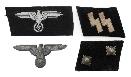 WWII GERMAN SS BADGE, BREAST EAGLE & COLLAR TABS