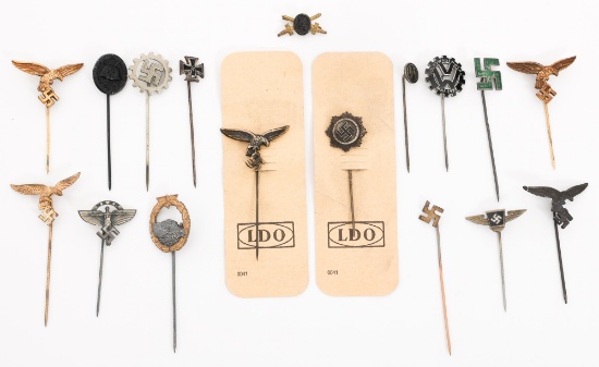 WWII GERMAN LUFTWAFFE, SS, DAF & SA STICK PINS