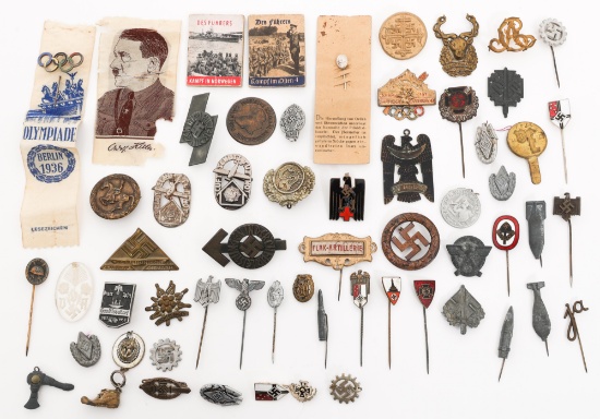WWII GERMAN NSKOV, DRL, DAF & HJ TINNIES & BADGES