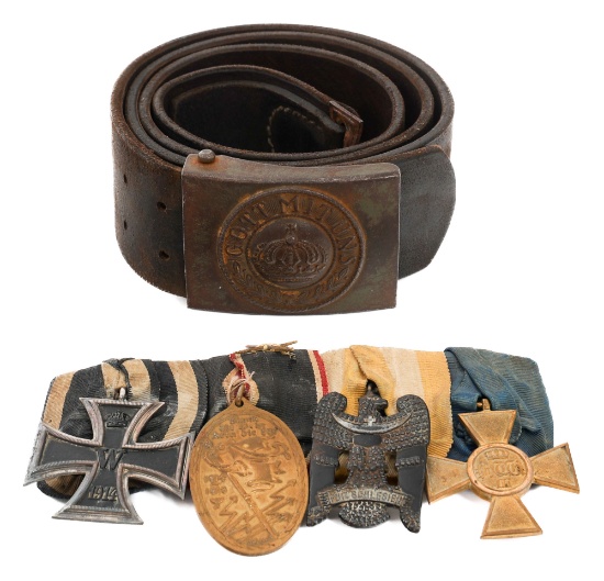 WWI IMPERIAL GERMAN MEDAL BAR & BELT WITH BUCKLE