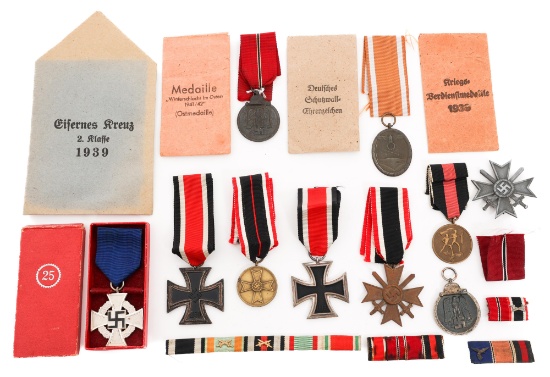 WWII GERMAN IRON CROSS, 25 YEAR SERVICE & MEDALS