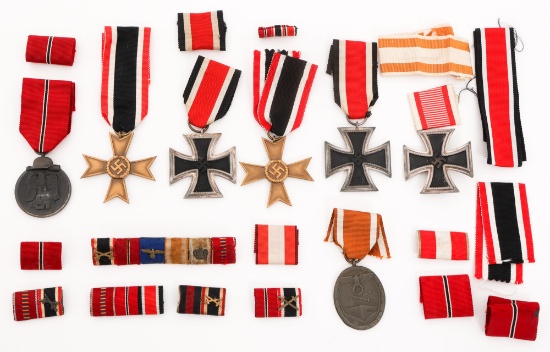 WWII GERMAN IRON, WAR MERIT CROSSES & MEDALS