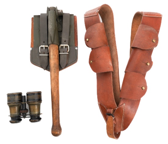 GERMAN ENTRENCHING TOOL & WWI FRENCH BINOCULARS