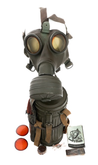 WWII GERMAN M38 GAS MASK WITH CANISTER & PONCHO