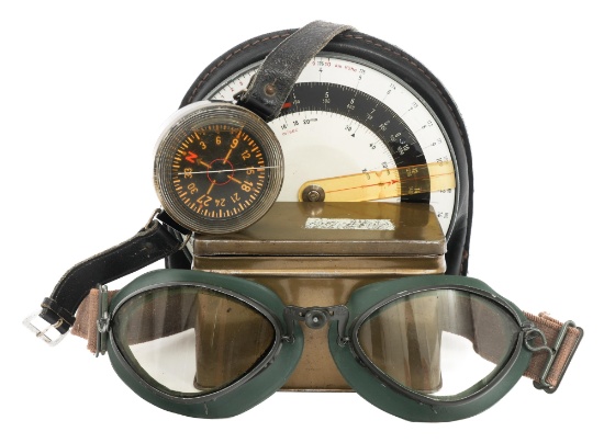 WWII GERMAN LUFT DREIECKRECHNER, COMPASS & GOGGLES