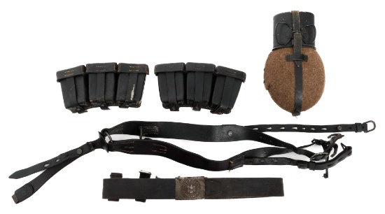 WWII GERMAN AMMO POUCHES, BELT, & FIELD GEAR