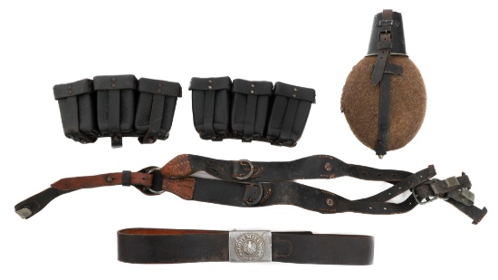 WWII GERMAN AMMO POUCHES, BELT, & FIELD GEAR