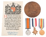 WWI BRITISH ROYAL NAVY NAMED MEDALS & MEDALLION