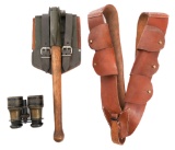 GERMAN ENTRENCHING TOOL & WWI FRENCH BINOCULARS
