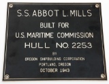 WWII SS ABBOT L. MILLS LIBERTY SHIP NAME PLAQUE
