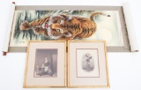 19th C. JAPANESE TINTED PHOTOS & HANGING SCROLL