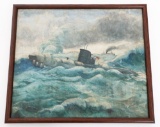 WWII GERMAN U-BOAT OIL PAINTING