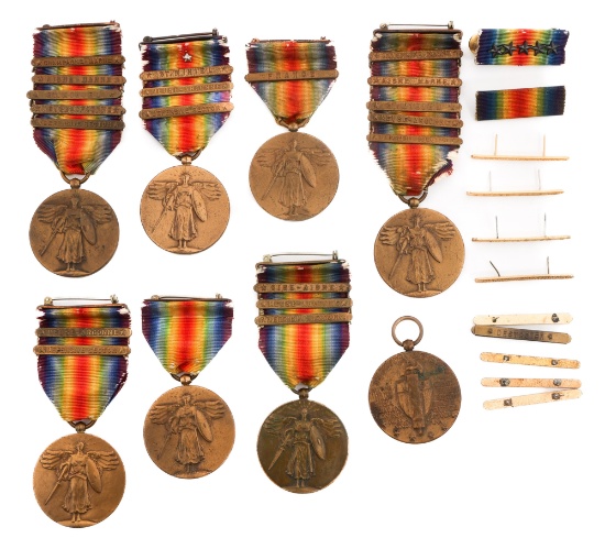WWI US AEF VICTORY MEDALS & CAMPAIGN BARS