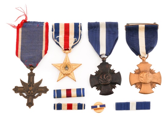 WWI - WWII US NAVY CROSS, SILVER STAR & DSC MEDALS