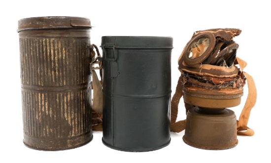 WWI FRENCH M1918 ARS GAS MASK & GERMAN CANISTER
