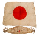 WWII JAPANESE SENNINBARI SOLDIER SASH & FLAG