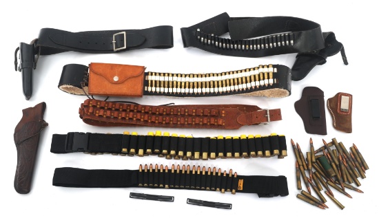 LEATHER HOLSTERS, BELTS, AND AMMUNITION
