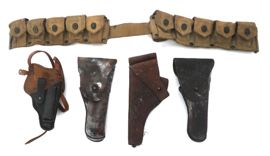 WWII GERMAN AND US HOLSTERS & US CARTRIDGE BELT
