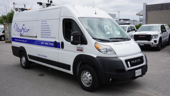 2021 RAM PROMASTER 3500 HIGH ROOF CARGO VAN (EXT 159 WB) W/ V6 3.6L GAS ENGINE, LADDER RACK, CONSTRU
