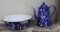 Cobalt blue enamel ware coffee pot and hand wash basin