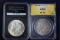 2 Morgan dollars: 1921 Morgan, Uncirculated, 1921 Morgan (AU-53
