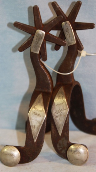 Kelly Bros/Parker silver mtd spurs & Buermann Daisy long shanked spurs