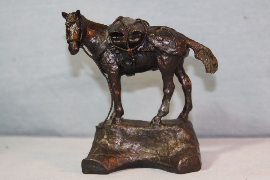 Beil, C. A. bronze sculpture, The Packhorse, 5" h x 5" w x 2" d, B. Hamlett