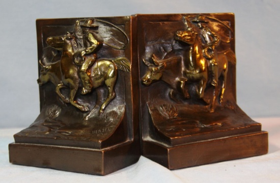 Herzel, Paul bronze sculpture bookends, The Roper bookends
