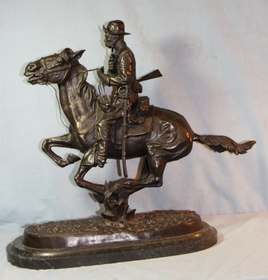 Remington, Frederic "Trooper of the Plains" recast bronze, 22" hi., 20" lon