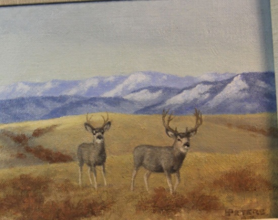 Peters, Les, Mule deer oil painting, framed, 8" x 10"
