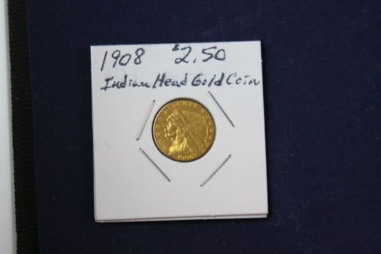 1908 $2 1/2 Gold Coin, Indian Head