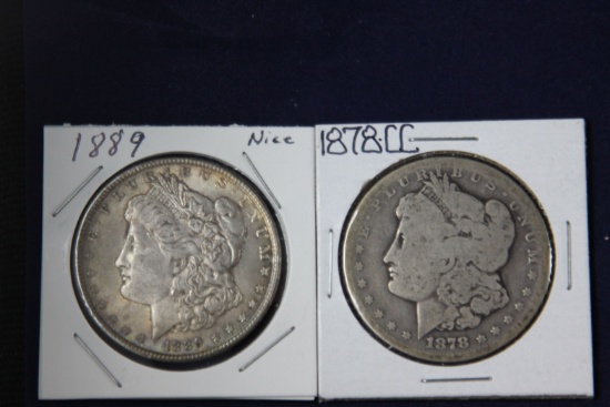2 Morgan dollars: 1878 CC, 1889