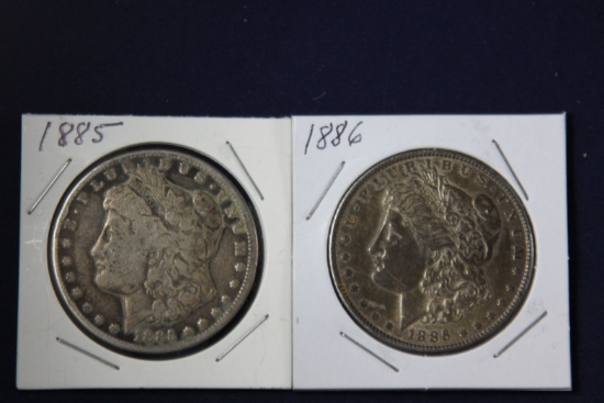 2 Morgan dollars: 1885, 1886