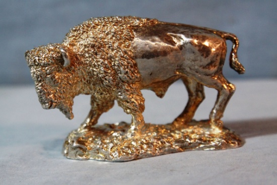 Paul Geffree sterling silver buffalo sculpture, AP/100, 3 1/2 x 2 x 2", wei