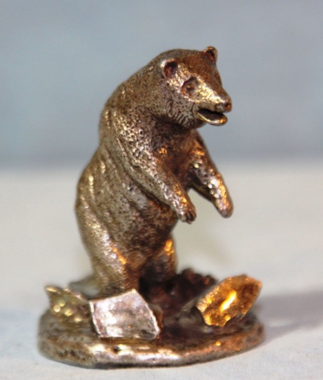 Paul Geffree sterling silver grizzly bear sculpture, 2 x 2 1/2 x 2", weight