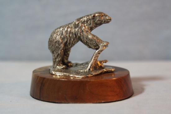 2 Paul A. Geffree bear sculptures, 2" x 2.5 x 2", 1 is sterling silver pola