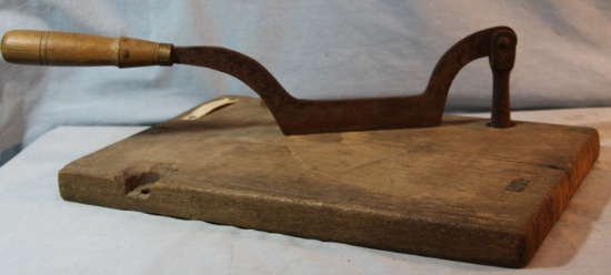 Vintage tobacco cutter and barbed wire display