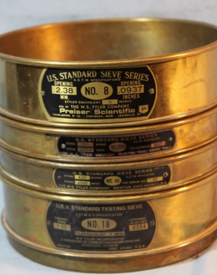 4 brass sieves for gold from Homestake Mine, Lead, South Dakota
