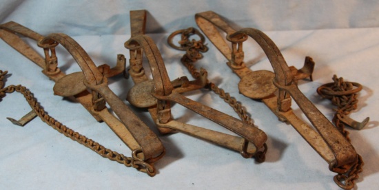 3 Newhouse #4 traps w/chains