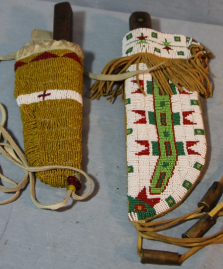 2 newer beaded knife sheaths w/older knives