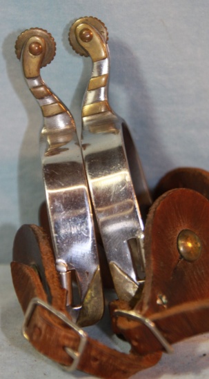 Bob Blackwood spurs, marked BB, silver overlay &Buermann drop shank spurs,