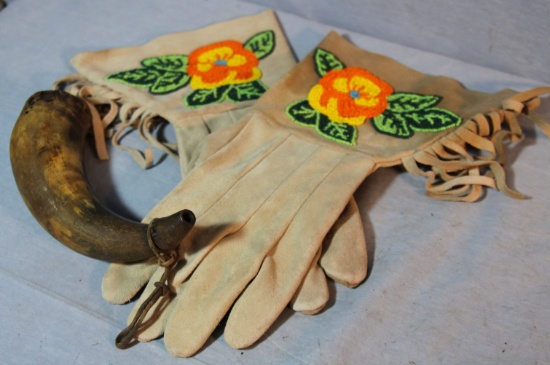 Beaded newer gauntlets and powder horn
