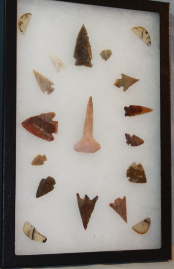 Arrowheads, awl, 4 agates, Central Montana
