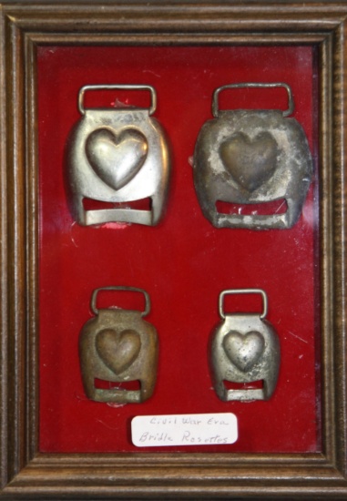 Civil War bridle rosettes, framed