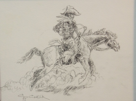 Cheek, C. R. pen/ink, 8" x 10", Cowboy Horseback