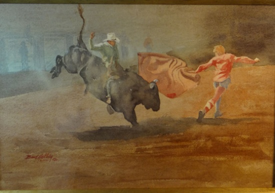 Helbig, Bud, CA, 1914 -2002, water color, Manoletti of the Rodeo, 14" x 20"