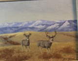 Peters, Les, Mule deer oil painting, framed, 8