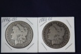 2 Morgan dollars: 1882 CC, 1892 CC