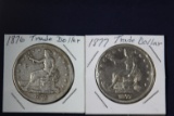 2 Morgan dollars: 1876 S, 1877 Trade Dollars