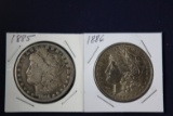 2 Morgan dollars: 1885, 1886